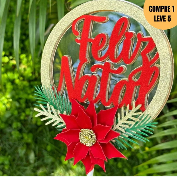 Arquivo de Corte Topo de Bolo Feliz Natal Flor -239