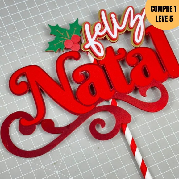 Arquivo de Corte Topo de Bolo Feliz Natal Folhas -238