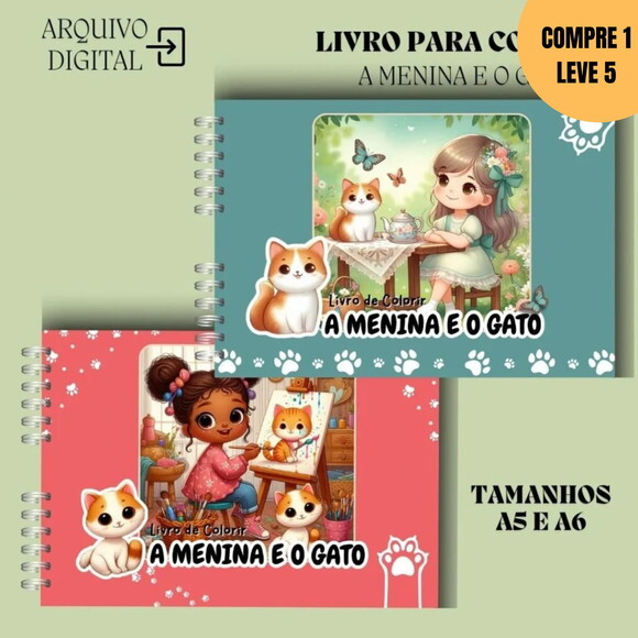 Arquivo Digital a Menina e o Gato Livro de Colorir -3884