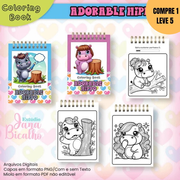 Arquivo Digital Adorable Hippo Livros de Colorir -3276