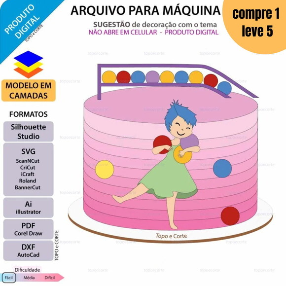 Arquivo Digital Alegria Divertida Mente Topo de Bolo -1419