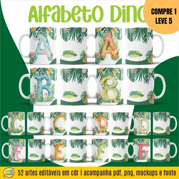 Arquivo Digital Alfabeto Dino Estampas Canecas -4192