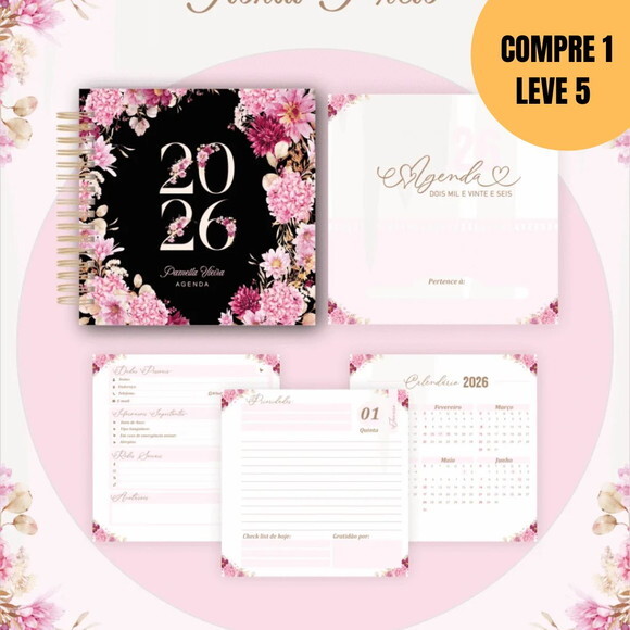 Arquivo Digital Alfabeto Floral Preta Agendas -5007