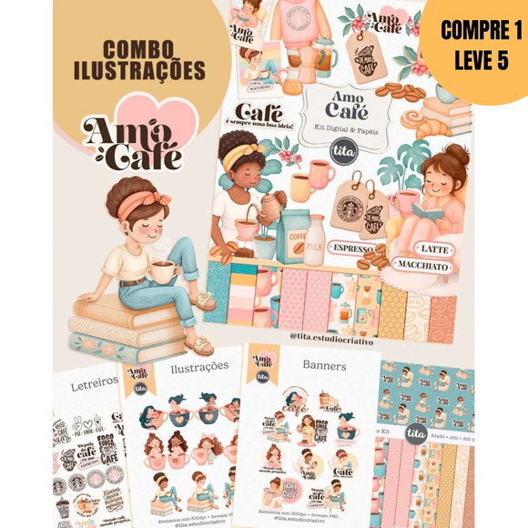 Arquivo Digital Amo Café Ilustrações e Papeis -4555