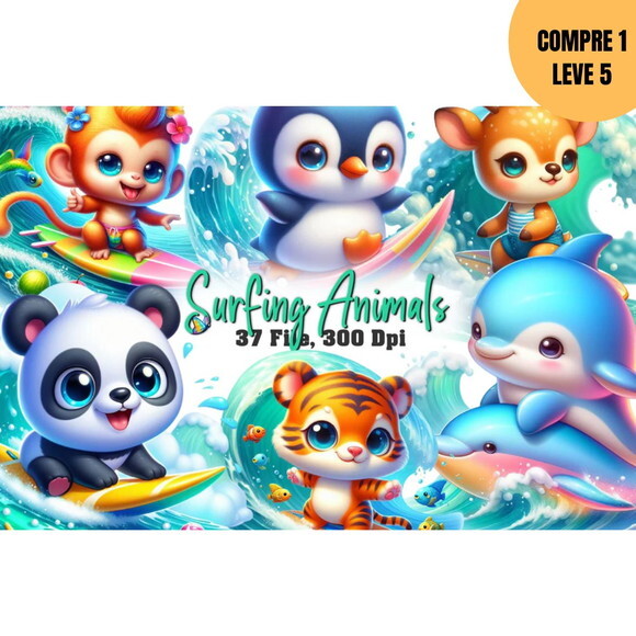 Arquivo Digital Animais Surfando Kit Digital -4224