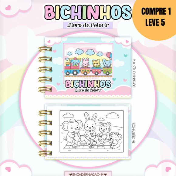 Arquivo Digital Bichinhos Fofos Mini Livro Colorir -5259