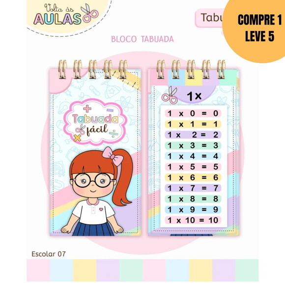 Arquivo Digital Bloco Tabuada Encadernada Menina -6107