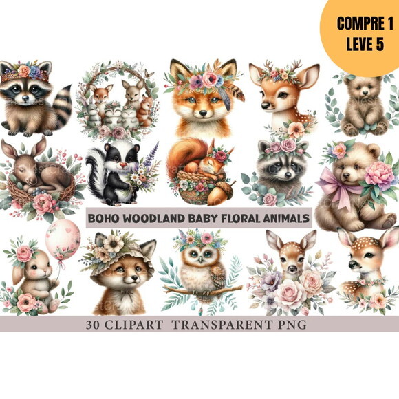 Arquivo Digital Boho Woodland Baby Floral Animals -4002