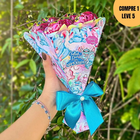 Arquivo Digital Buquê de Bombons Namorados Stitch -3405