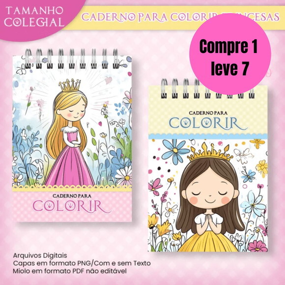 Arquivo Digital Caderno Colegial Colorir Princesas -6474