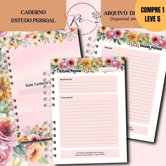 Arquivo Digital Caderno Estudo Pessoal Floral Rosa -3893