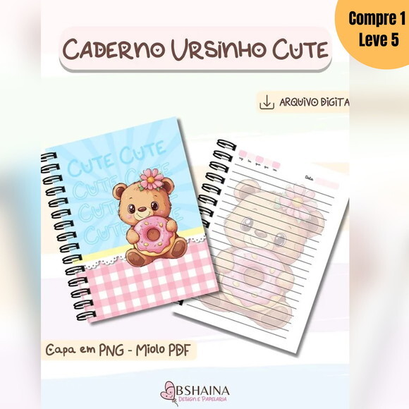 Arquivo Digital Caderno Ursinho Cute A5 -1314