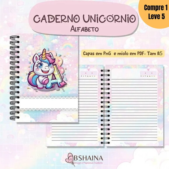 Arquivo Digital Cadernos Alfabeto Unicórnio A5 -1312