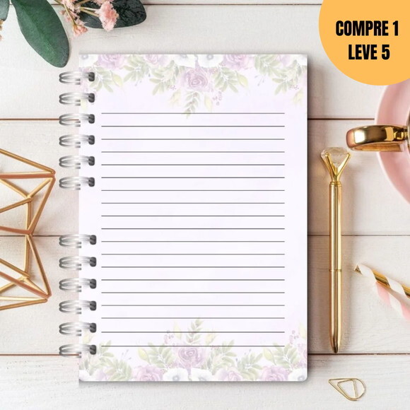 Arquivo Digital Cadernos de Anotações Floral Lilás -1865