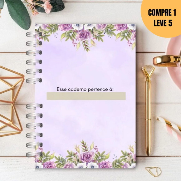 Arquivo Digital Cadernos de Anotações Floral Lilás -1865