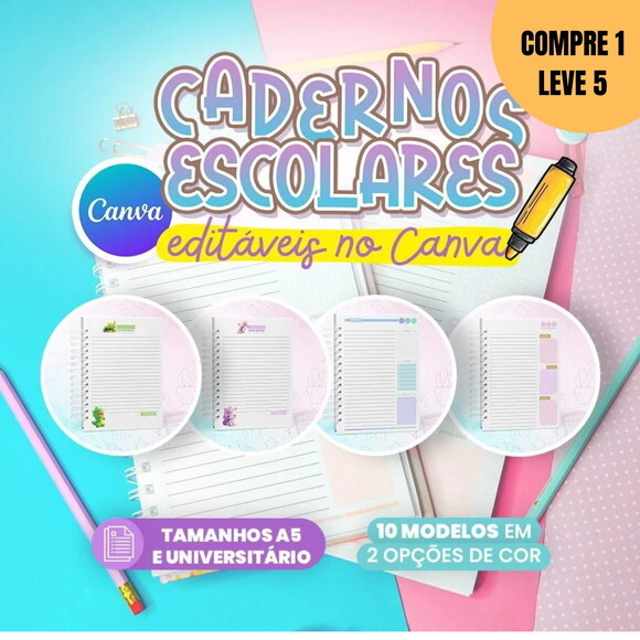 Arquivo Digital Cadernos Escolares Editáveis no Canva -1519