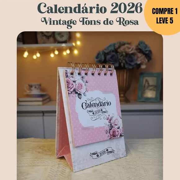 Arquivo Digital Calendário 2026 Vintage Tons de Rosa -4471