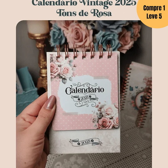 Arquivo Digital Calendário Vintage 2025 Tons de Rosa -562