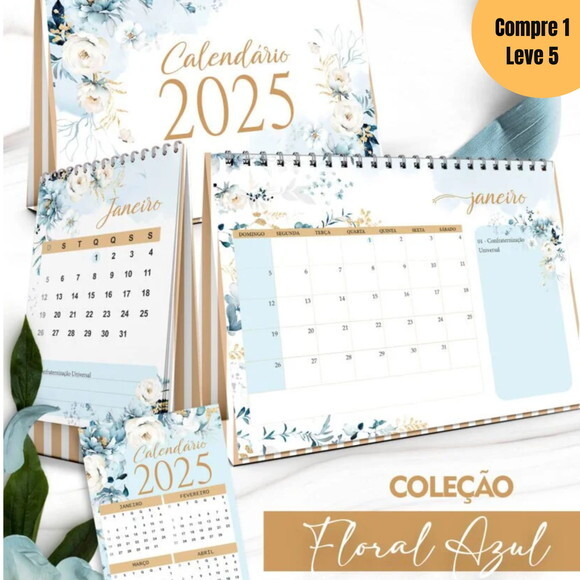 Arquivo Digital Calendários 2025 Coleção Floral Azul -556