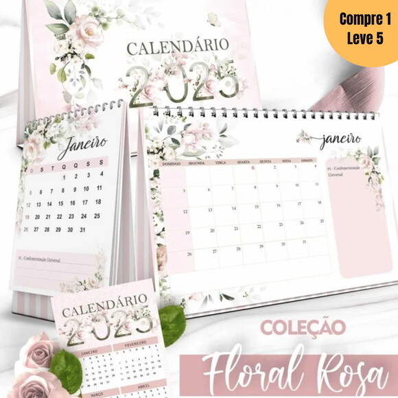 Arquivo Digital Calendários 2025 Coleção Floral Rosa -557