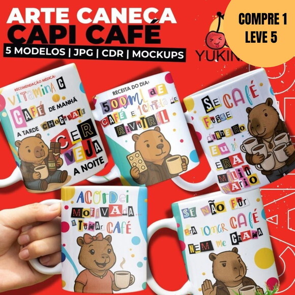 Arquivo Digital Capivara Café Artes para Caneca -5073