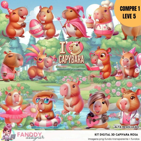 Arquivo Digital Capivara Rosa Kit Digital -2998