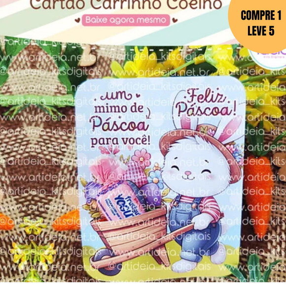 Arquivo Digital Cartão Carrinho Coelho Páscoa -2554