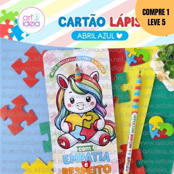 Arquivo Digital Cartão Lápis Unicórnio Autismo -2151