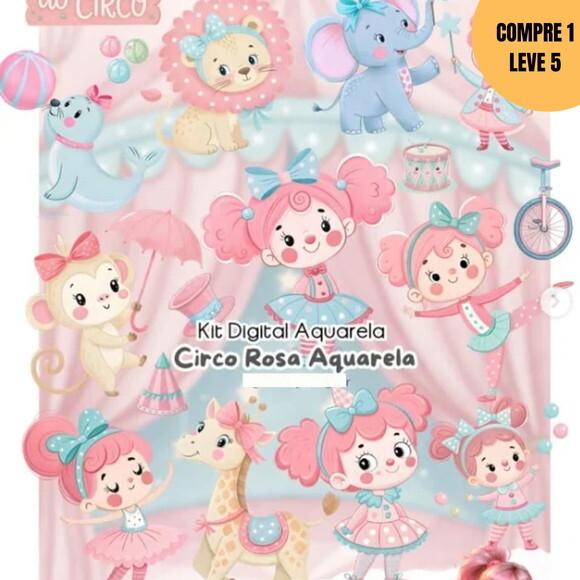 Arquivo Digital Circo Rosa Aquarela Kit Digital -3818