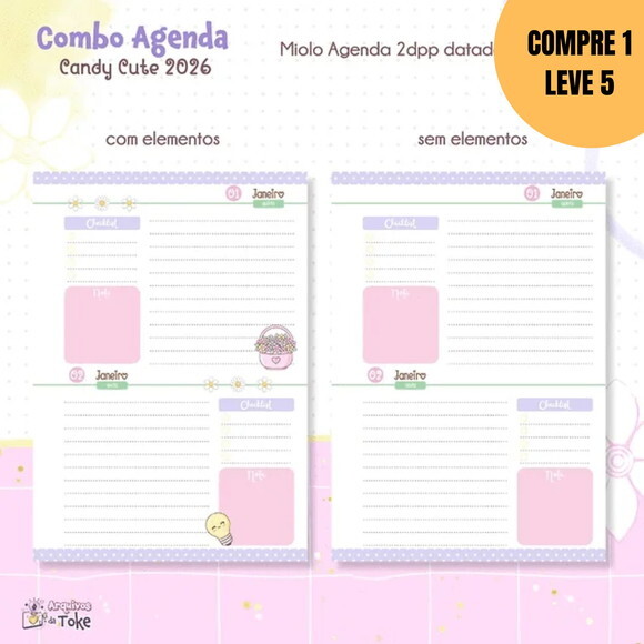 Arquivo Digital Combo Agenda Candy Cute 2026 -6172