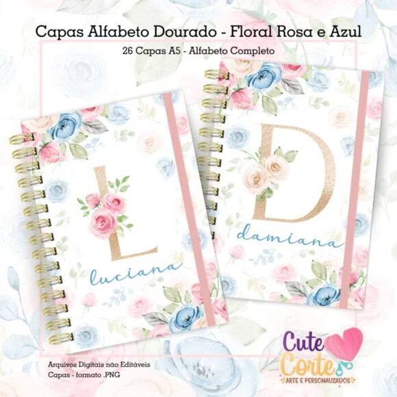 Arquivo Digital Combo Alfabeto Dourado Floral -1861