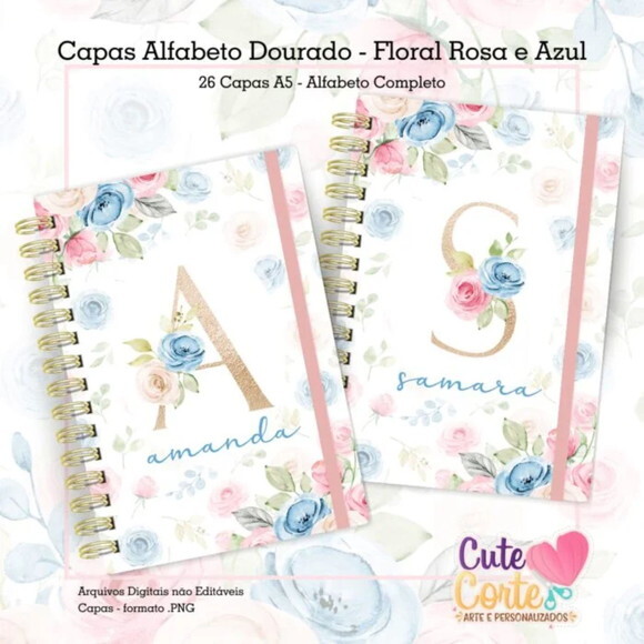 Arquivo Digital Combo Alfabeto Dourado Floral -1861