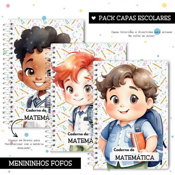 Arquivo Digital Combo Capas Escolares Cute Aquarela -588