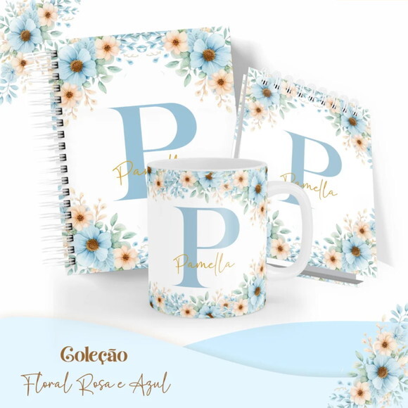Arquivo Digital Combo Floral Alfabeto Rosa e Azul -667
