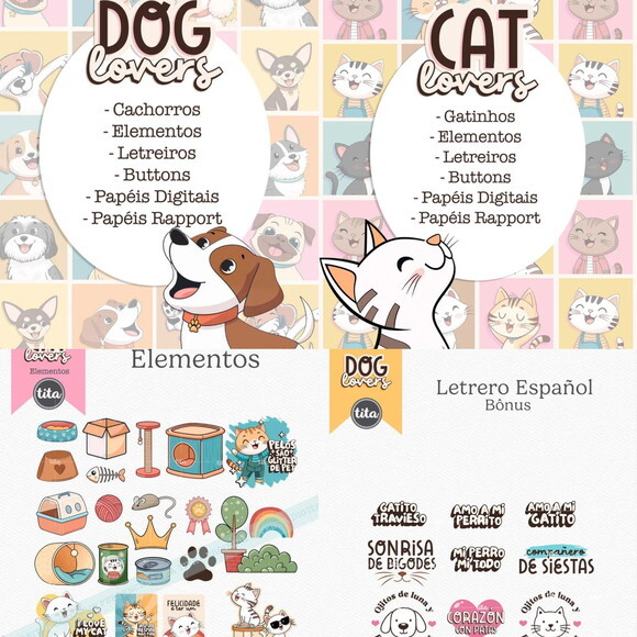 Arquivo Digital Combo Ilustrações Gato e Cachorro -2935