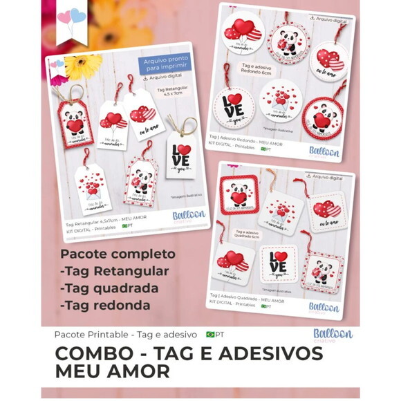 Arquivo Digital Combo Tag e Adesivo Meu Amor -3568