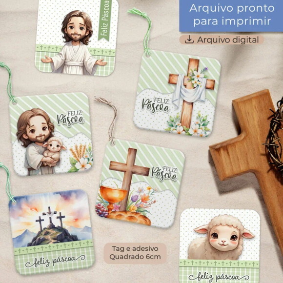 Arquivo Digital Combo Tag e Adesivo Páscoa Cristã -2837