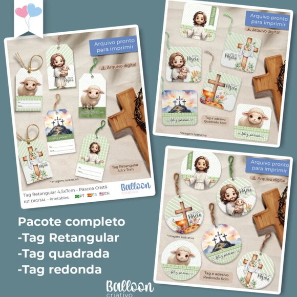 Arquivo Digital Combo Tag e Adesivo Páscoa Cristã -2837