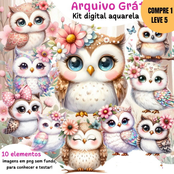 Arquivo Digital Corujinhas Aquarela Kit Digital -3440