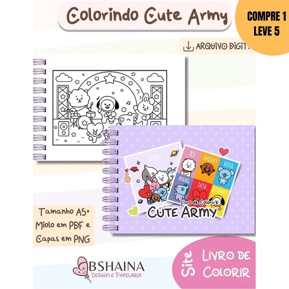 Arquivo Digital Cute Army Bts21 Livro de Colorir -3652