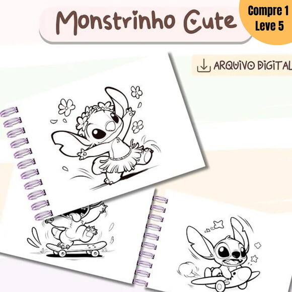 Arquivo Digital Cute Stitch Livro de Colorir -836