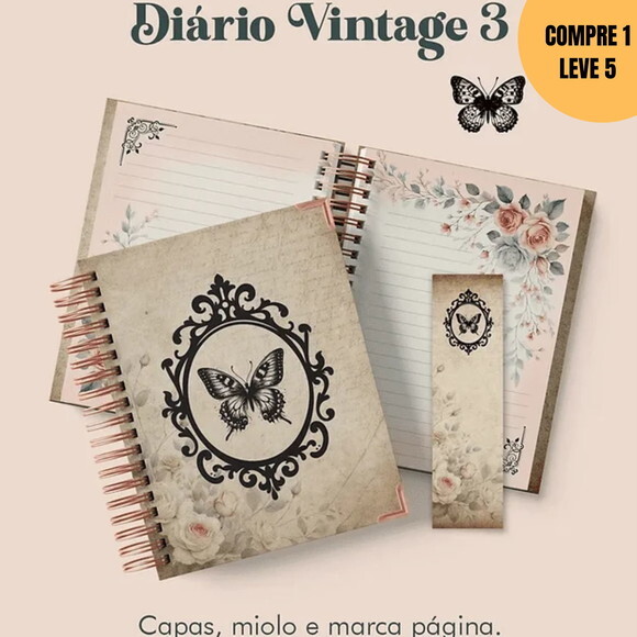 Arquivo Digital Diário Vintage 3 Wire-o/espiral -3663