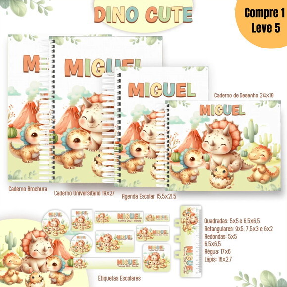 Arquivo Digital Dino Cute Aquarela Kit Escolar 2025 -986