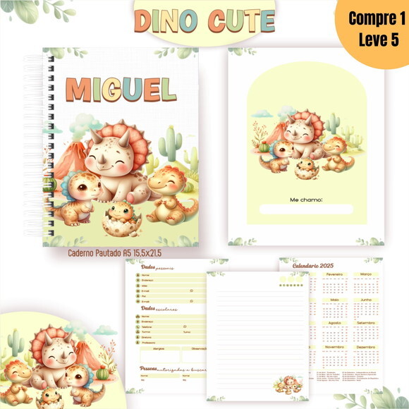 Arquivo Digital Dino Cute Aquarela Kit Escolar 2025 -986
