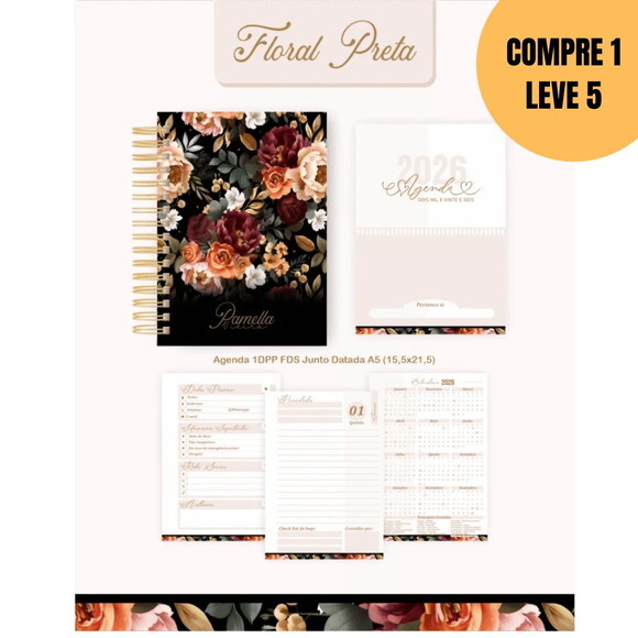 Arquivo Digital Floral Preta Agendas e Planners 2026 -5769