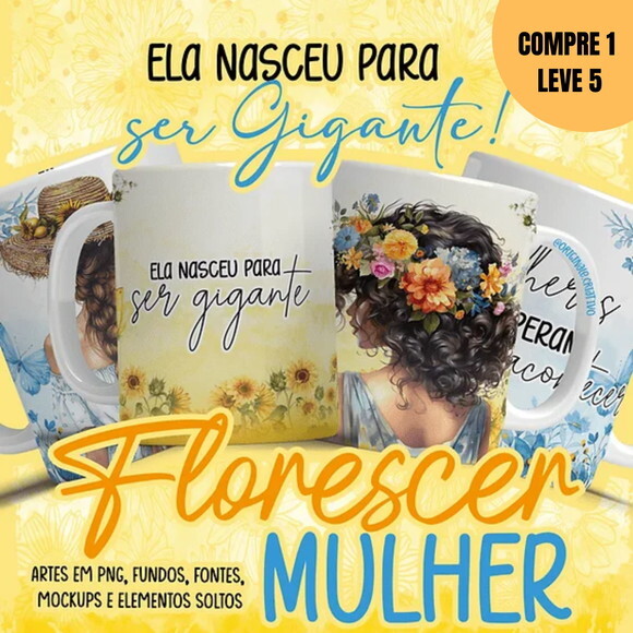 Arquivo Digital Florescer Mulher Arte para Caneca -1987