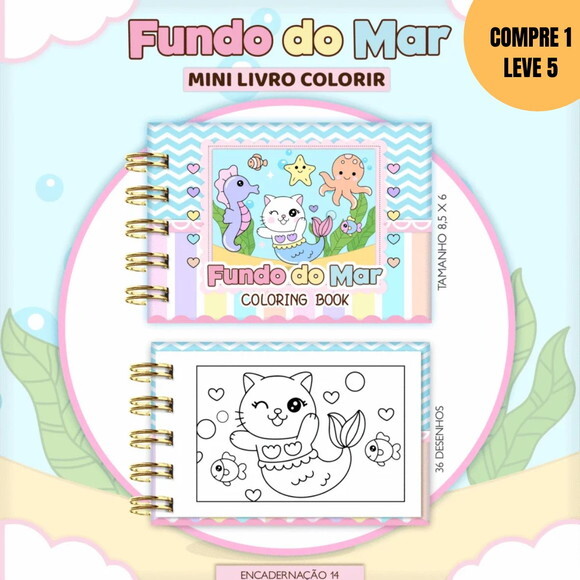 Arquivo Digital Fundo do Mar Menina Mini Livro Color -4123
