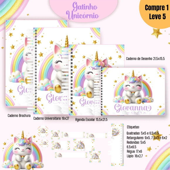 Arquivo Digital Gatinho Unicórnio Kit Escolar 2025 -1069