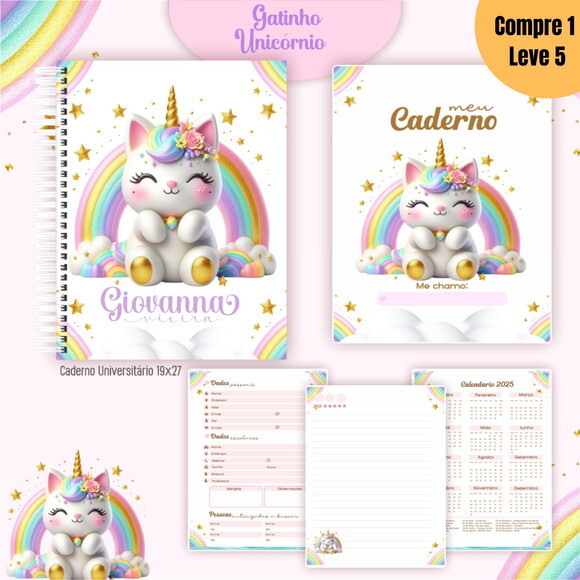 Arquivo Digital Gatinho Unicórnio Kit Escolar 2025 -1069