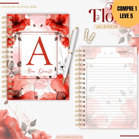 Arquivo Digital Kit Agendas 2026 Floral Vermelho -4300